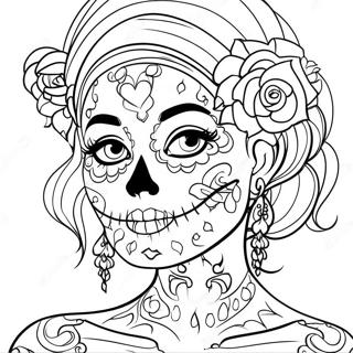 Girly Female Sugar Skull Coloring Page 51422-41166