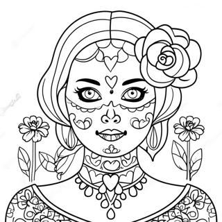 Girly Female Sugar Skull Coloring Page 51422-41168