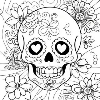 Colorful Girly Sugar Skull With Flowers Coloring Page 51423-41171