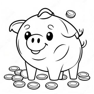 Happy Piggy Bank With Coins Coloring Page 51603-41309