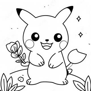 Happy Girl Pikachu With Flowers Coloring Page 51773-41449