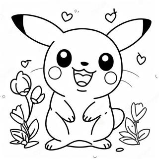 Happy Girl Pikachu With Flowers Coloring Page 51773-41451