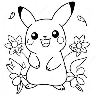 Happy Girl Pikachu With Flowers Coloring Page 51773-41452