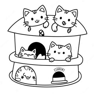 Playful Kittens In A Cat House Coloring Page 51833-41496