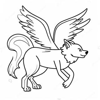 Mystical Winged Wolf In Flight Coloring Page 51983-41620