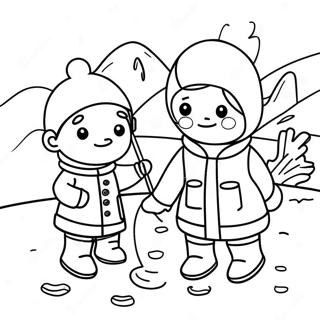 Ice Fishing Scene With Happy Kids Coloring Page 52202-41794