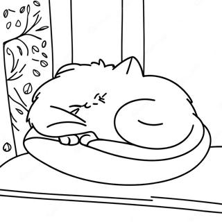 Fluffy Cat Sleeping On A Soft Pillow Coloring Page 52313-41881