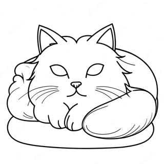 Fluffy Cat Sleeping On A Soft Pillow Coloring Page 52313-41882