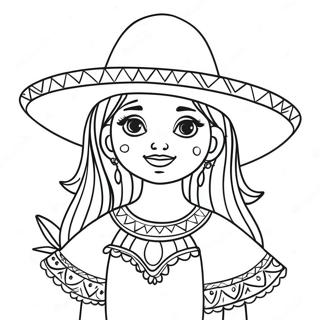 Cute Mexican Girl With Sombrero Coloring Page 52703-42189