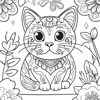 Playful Cat Dia De Los Muertos Coloring Page 53033-42453