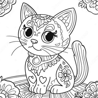 Playful Cat Dia De Los Muertos Coloring Page 53033-42454