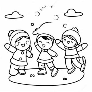 Kids Having A Fun Snowball Fight Coloring Page 53673-43262