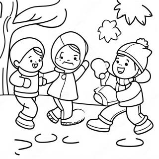 Kids Having A Fun Snowball Fight Coloring Page 53673-43263