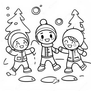 Kids Having A Fun Snowball Fight Coloring Page 53673-43264