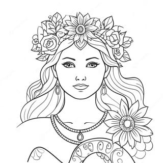 Majestic Goddess With Flowers Coloring Page 53713-43294