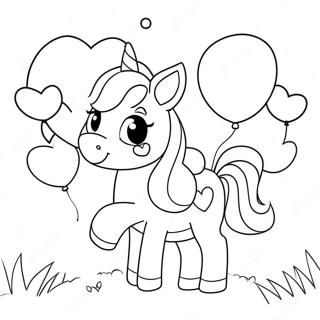 Cute Unicorn With Heart Balloons Coloring Page 53803-43365