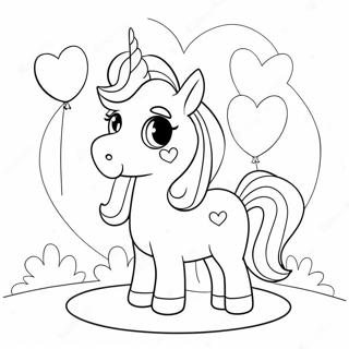 Cute Unicorn With Heart Balloons Coloring Page 53803-43368