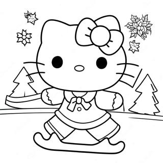 Ice Skating Hello Kitty Christmas Coloring Pages