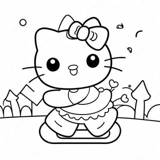 Festive Hello Kitty Ice Skating Coloring Page 53843-43397