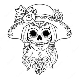 Elegant Catrina With Flowers Coloring Page 53863-43411