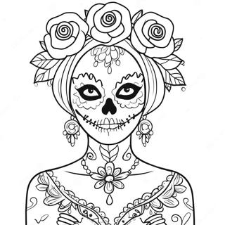 Elegant Catrina With Flowers Coloring Page 53863-43412