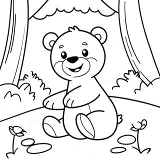 Cute Brown Bear Playing In The Forest Coloring Page 5402-4477