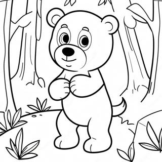 Cute Brown Bear Playing In The Forest Coloring Page 5402-4480