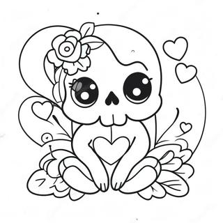 Cute Love Skull With Flowers Coloring Page 54113-43613