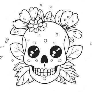 Cute Love Skull With Flowers Coloring Page 54113-43614