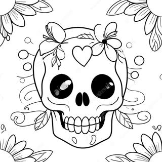 Cute Love Skull With Flowers Coloring Page 54113-43616