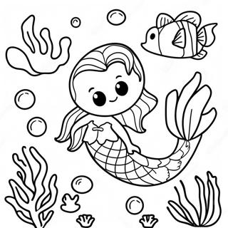 Mermaid Cat Swimming In Coral Reef Coloring Page 5411-4486