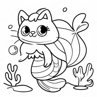 Mermaid Cat Swimming In Coral Reef Coloring Page 5411-4487