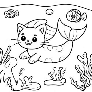 Mermaid Cat Swimming In Coral Reef Coloring Page 5411-4488