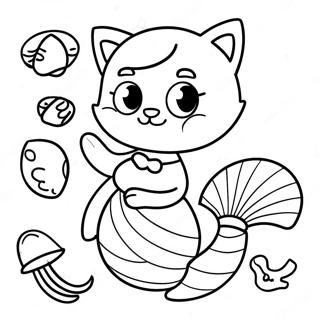 Playful Mermaid Cat With Seashells Coloring Page 5412-4490