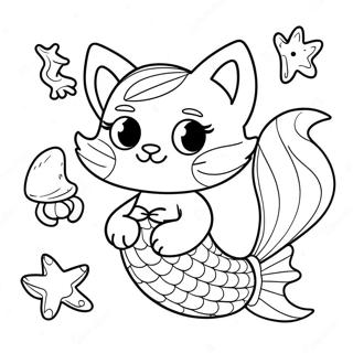 Playful Mermaid Cat With Seashells Coloring Page 5412-4491