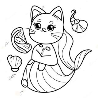 Playful Mermaid Cat With Seashells Coloring Page 5412-4492