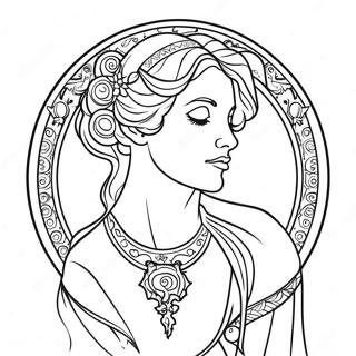 Elegant Alphonse Mucha Woman Coloring Page 54203-43689