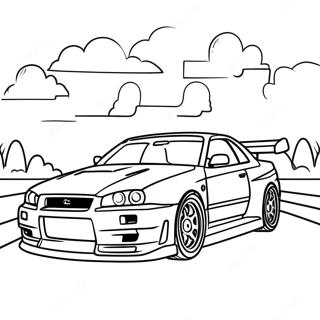 Nissan Skyline Gtr R34 Racing Scene Coloring Page 55053-44355