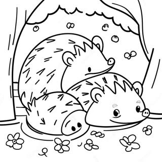 Cozy Hibernating Hedgehogs Coloring Page 5542-4589