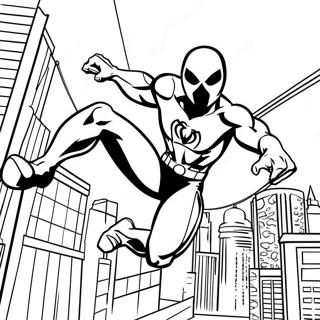 Scarlet Spider Swinging Through City Coloring Page 55723-44893