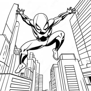 Scarlet Spider Swinging Through City Coloring Page 55723-44894