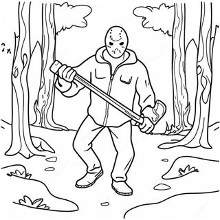 Scary Jason Voorhees In The Woods Coloring Page 55753-44909