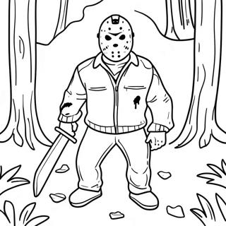 Scary Jason Voorhees In The Woods Coloring Page 55753-44911