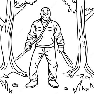 Scary Jason Voorhees In The Woods Coloring Page 55753-44912