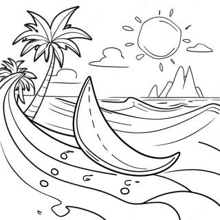 Tropical Beach Surfing Scene Coloring Page 55843-44985