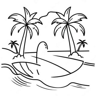 Tropical Beach Surfing Scene Coloring Page 55843-44986