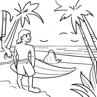 Tropical Beach Surfing Scene Coloring Page 55843-44987