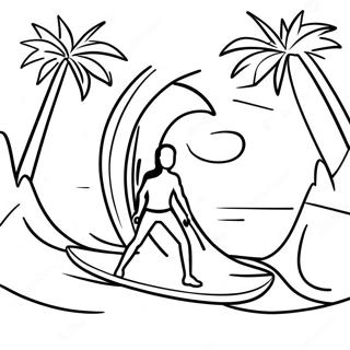 Tropical Beach Surfing Scene Coloring Page 55843-44988