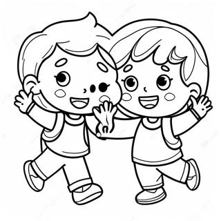 Excited Kids On First Day Of Preschool Coloring Page 5602-4634