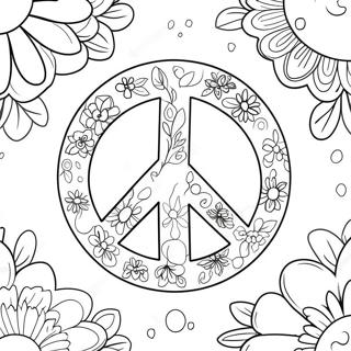 Colorful Peace Sign With Flowers Coloring Page 56143-45229